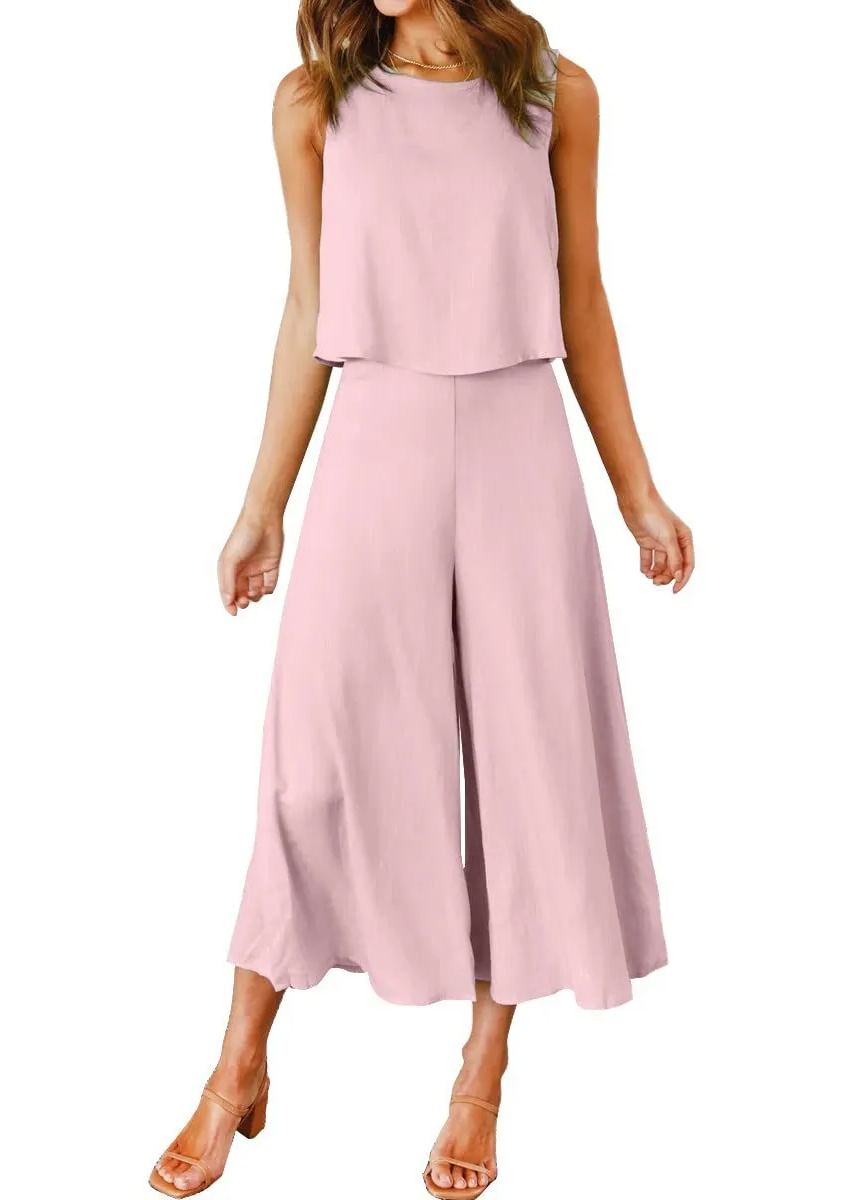 Damen ärmelloses Tank Crop Top und weites, fließendes Hosen-Set (Kaufe 2, versandkostenfrei)