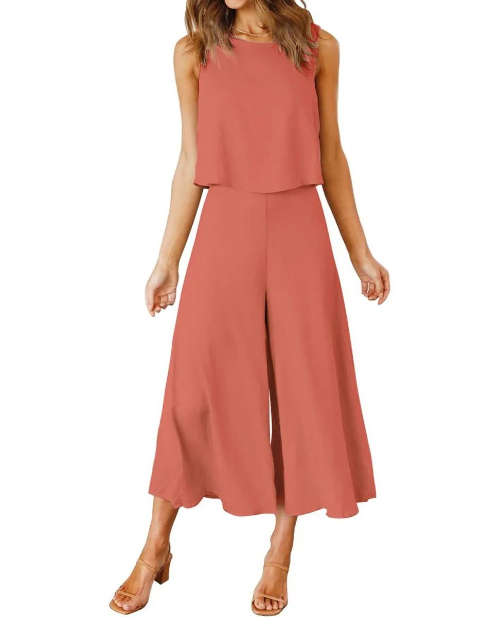 Damen ärmelloses Tank Crop Top und weites, fließendes Hosen-Set (Kaufe 2, versandkostenfrei)