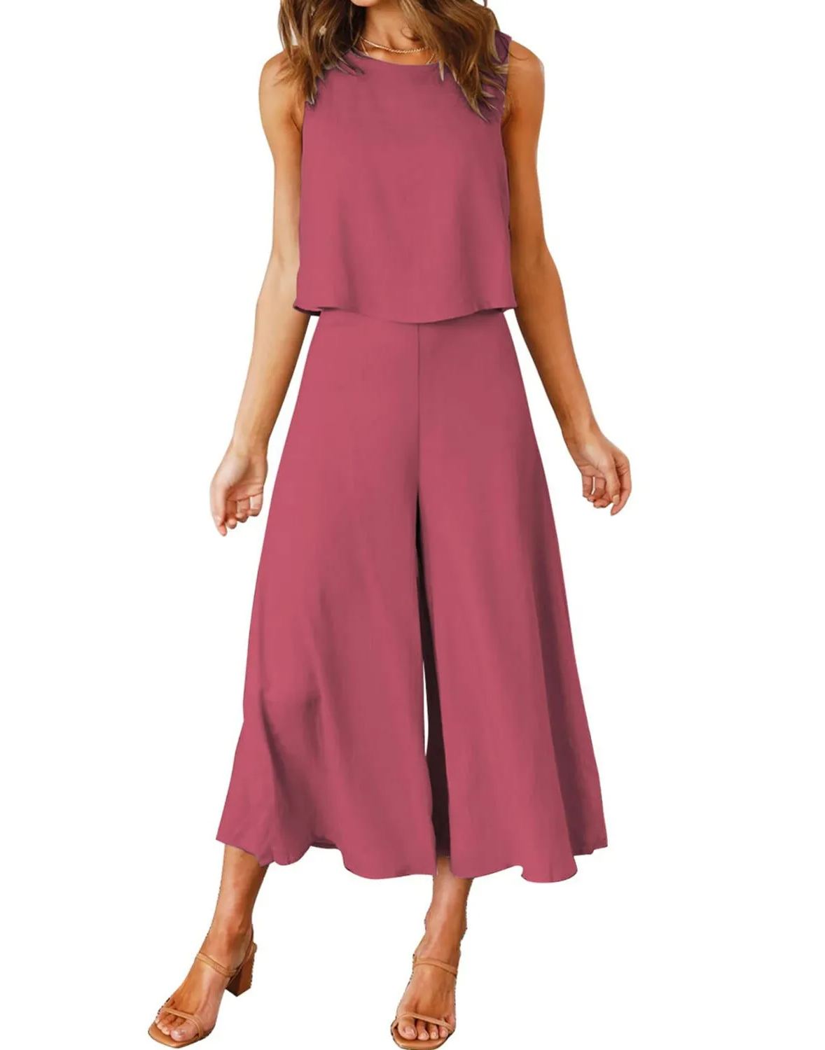 Damen ärmelloses Tank Crop Top und weites, fließendes Hosen-Set (Kaufe 2, versandkostenfrei)
