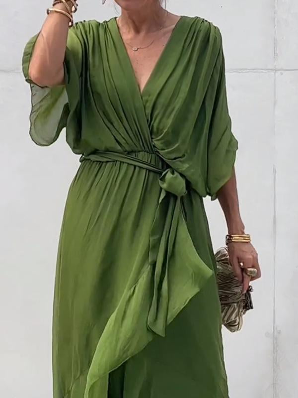 Elegant V-Neck Chiffon Dress – Flowy Summer & Occasion Wear