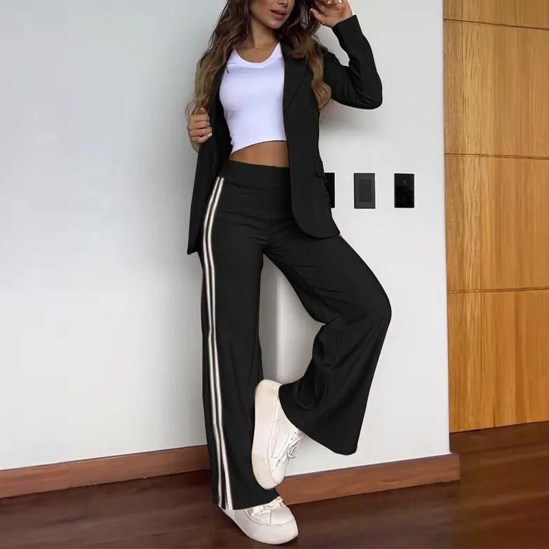 Damen-Blazer mit gekerbtem Revers und weit geschnittener Hose