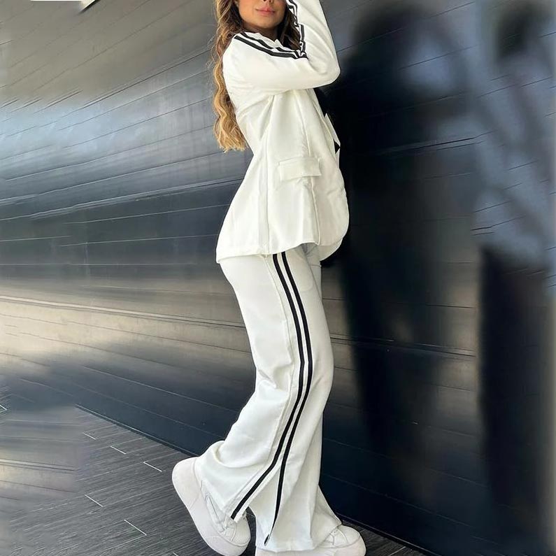 Damen-Blazer mit gekerbtem Revers und weit geschnittener Hose