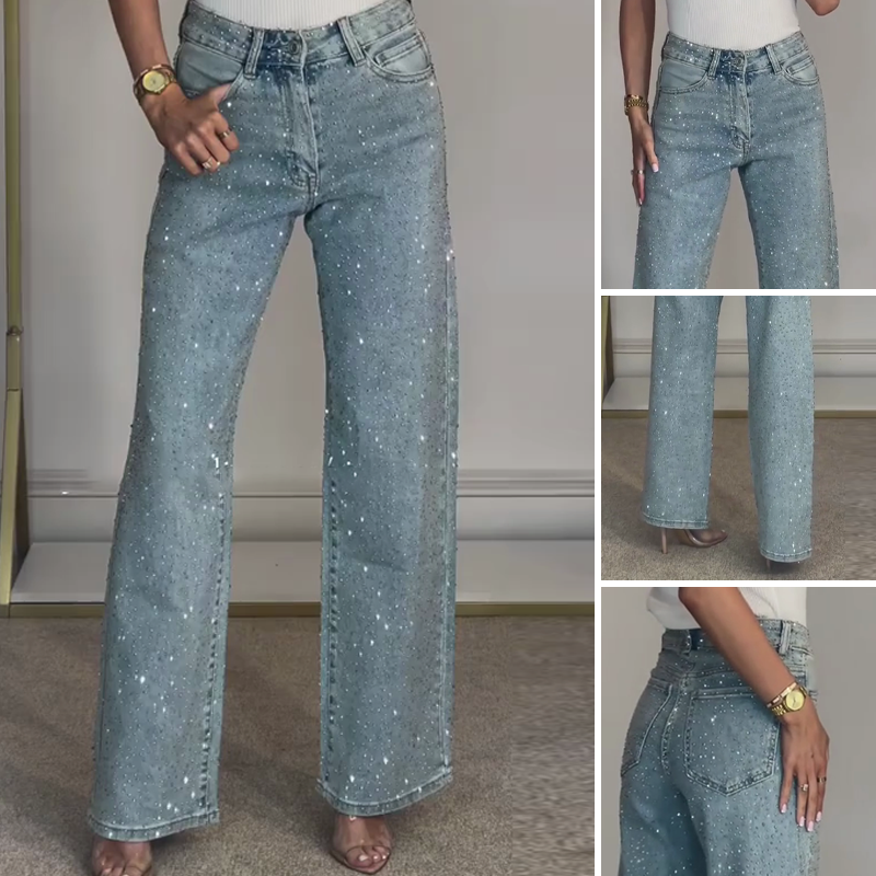 🔥Gerade geschnittene Jeans mit Strass