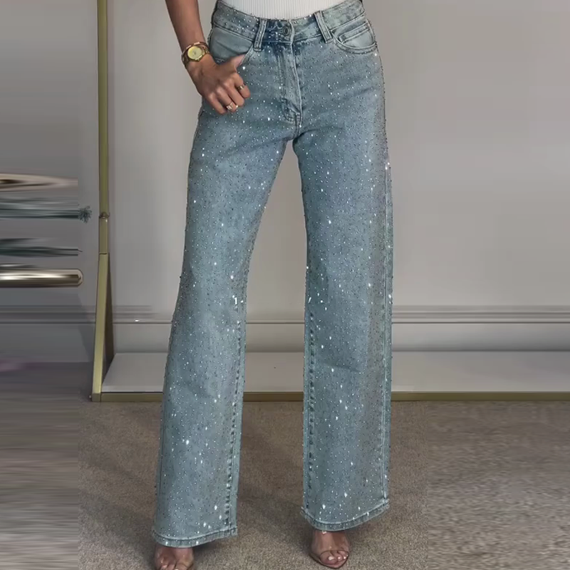 🔥Gerade geschnittene Jeans mit Strass