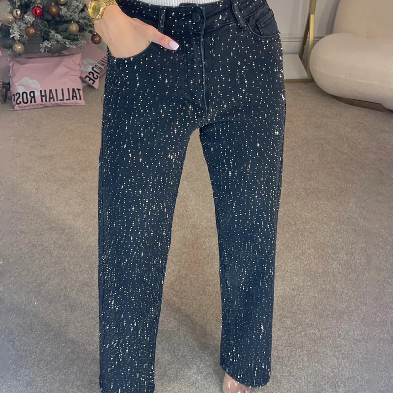 🔥Gerade geschnittene Jeans mit Strass