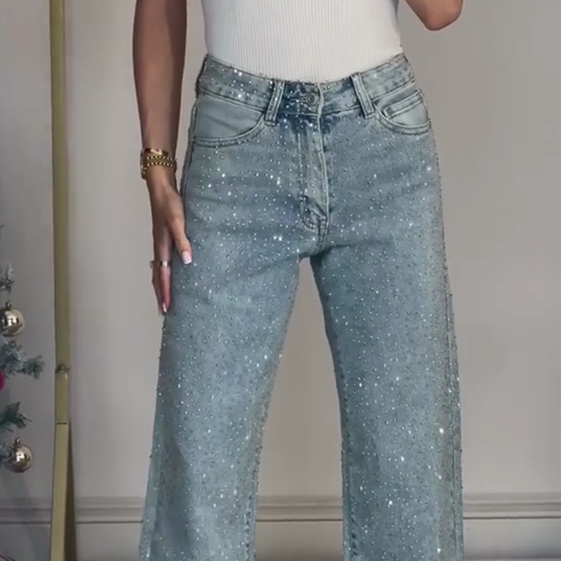 🔥Gerade geschnittene Jeans mit Strass