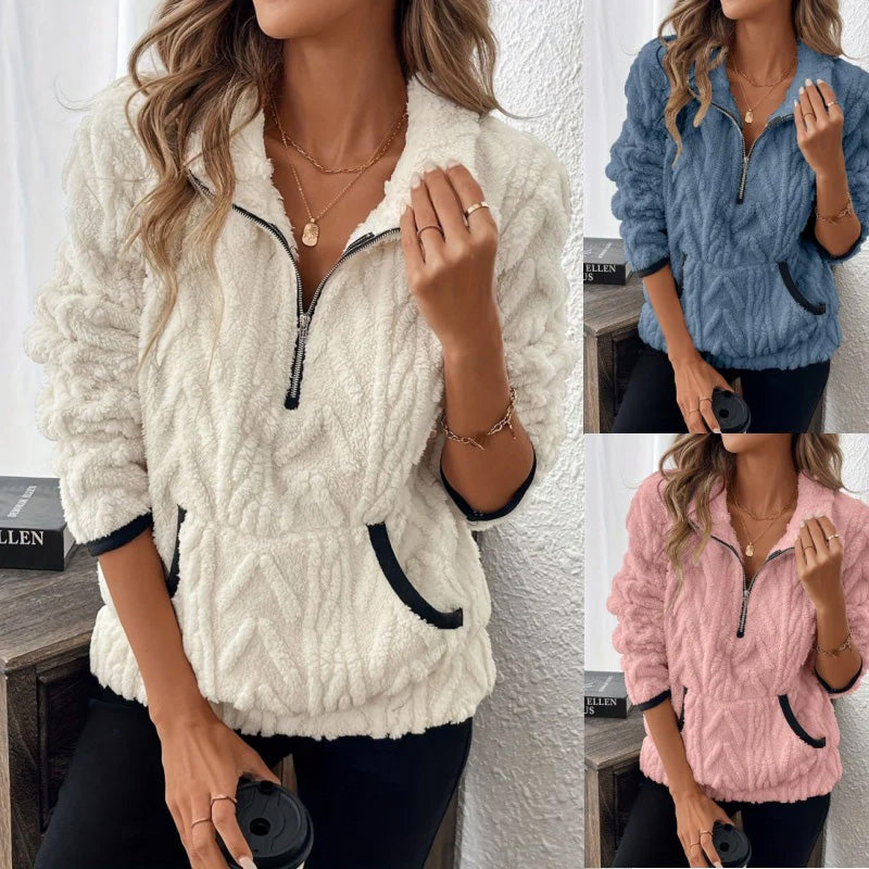 Fleece-Sweatshirt mit halbem Reißverschluss 🍂 | Wolkenweich + Geräumige Taschen – Bequem für Alltag/Freizeit