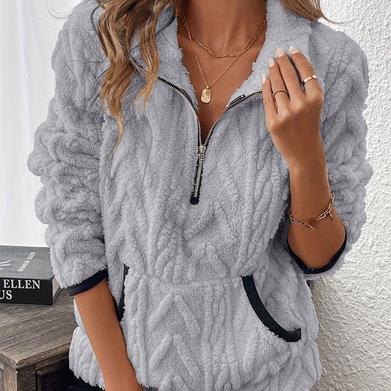 Fleece-Sweatshirt mit halbem Reißverschluss 🍂 | Wolkenweich + Geräumige Taschen – Bequem für Alltag/Freizeit