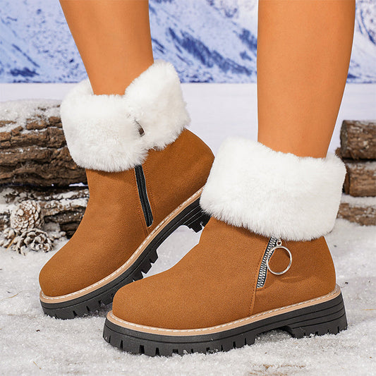 Damen-Knöchelschneestiefel aus Kunstfell mit Reißverschluss